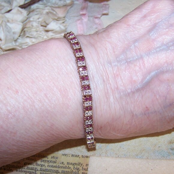ROSS SIMONS Sterling Silver Vermeil 1.30CT TW Ruby Diamond Tennis Bracelet - 7" - Picture 4 of 8